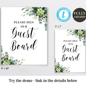 Please Sign Our Guest Board Sign Editable Wedding Sign Template Wedding ...