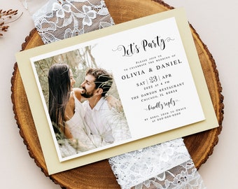 Photo invitation template Fully editable invite Lets party Picture Elopement invite Printable Digital Personalized Download Templett #swc2