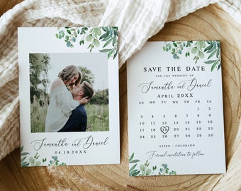 Modern photo calendar Save the date template Editable calendar printable Eucalyptus calendar Greenery save the date Download Templett WEUF-3