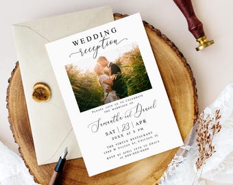 Plantilla moderna de invitación para recepción de boda. Invitación personalizable con foto. Descarga digital. Templett wpalf-a919