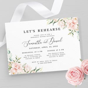 Floral rehearsal dinner invitation template Pink roses wedding invite printable Wedding rehearsal invite Editable Download Templett WSPR-A