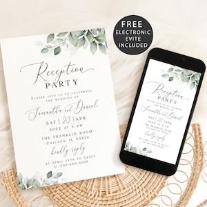 Reception party invitation template Editable Elopement invite printable Foliage invite Electronic reception party invite Download AGFW-1