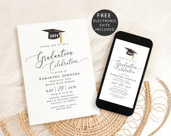 Graduation celebration invitation template printable Grad party 2024 Grad announcement Electronic graduation invite Download Templett