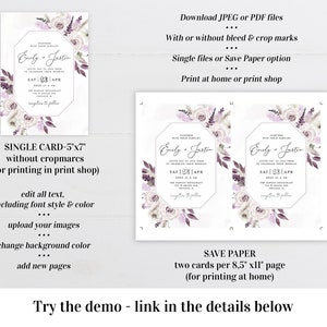 Purple Wedding Invitation Template Editable Printable - Etsy