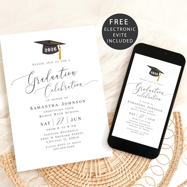 Customizable graduation celebration invitation template Minimalist grad party invite Downloadable Templett MyGrdt31