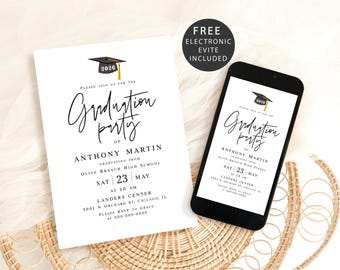 Modèle moderne d'invitation à une remise de diplômes Invitation personnalisable pour la promotion 2026 - Téléchargez Templett MyGrdt31