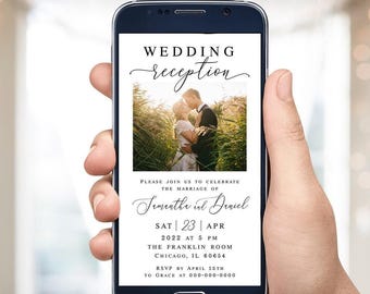 Wedding reception party e-invite template Editable electronic invite with photo Digital download Templett wpalf-a91