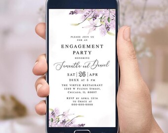 Lavender floral engagement party e-invite template Electronic invite Digital download Editable in Templett LaWed-A