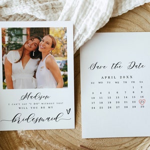 Calendar bridesmaid proposal card Editable template with photo Will you be my bridesmaid Proposal box Personalized Download LCF-WC21