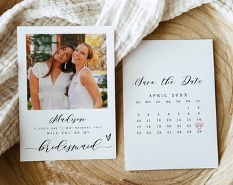 Calendar bridesmaid proposal card Editable template with photo Will you be my bridesmaid Proposal box Personalized Download LCF-WC21