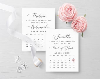 Calendar bridesmaid proposal card template Editable modern bridesmaid proposal card printable Digital DIY Download Templett wpalf-a91