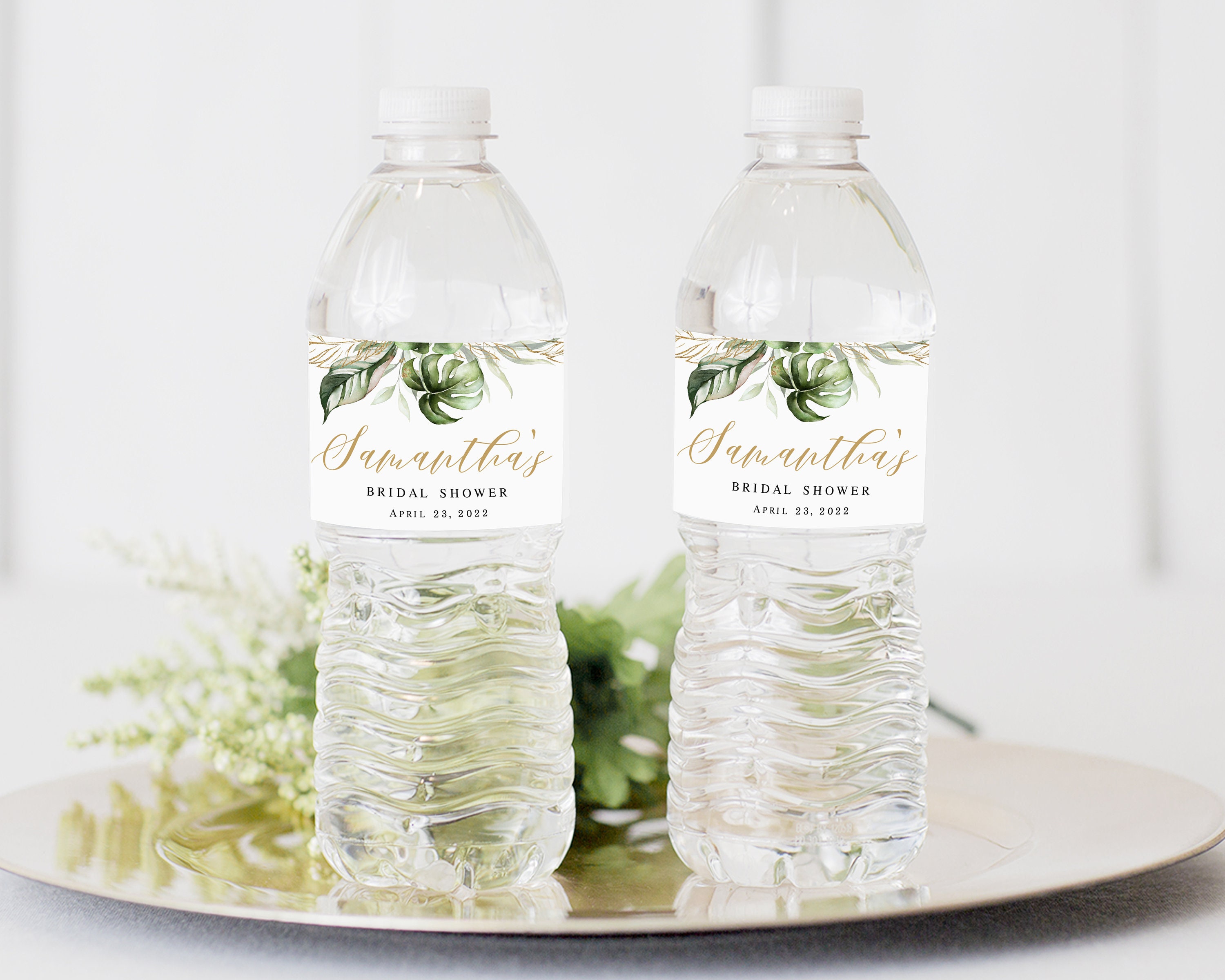 Greenery water label Editable water label Bridal water sticker Wedding water label Tropical water label printable Download Templett SWC-TR