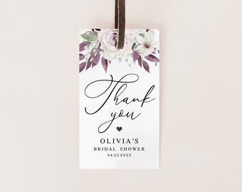 Purple thank you tag template Editable tag Purple wedding favor tag printable Bridal shower tag Customizable tag Download Templett PURFSW27