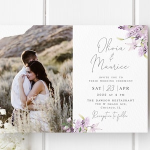Lavender wedding invitation template Modern wedding invite printable Editable invite with picture DIY Digital Download Templett LaWed-A