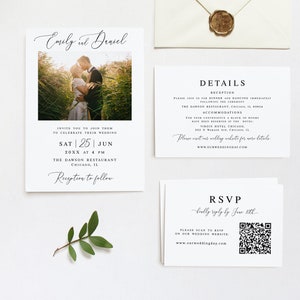 Modern wedding invitation template Printable wedding set Wedding invite with picture Simple invitation suite Download Templett wpalf-a91