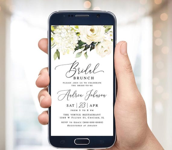 Electronic bridal brunch invitation template Floral bridal invite White roses bridal e-invite Hydrangea Digital Download Templett AWHR-1