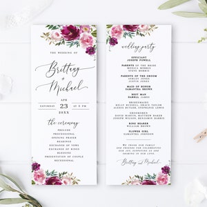 Wedding program template Editable program Wedding ceremony Fuchsia program Floral program Printable Digital Download Templett FTeW-A1