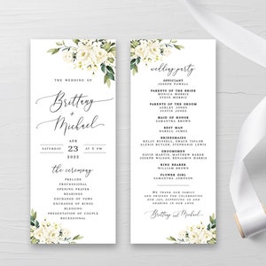 Floral wedding program template printable Wedding ceremony Editable wedding program White roses DIY calligraphy Download Templett AWHR-1 image 5