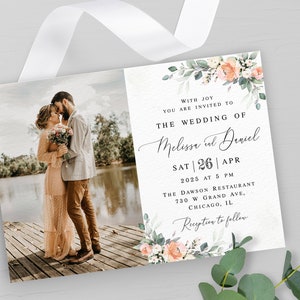 Wedding invitation template Editable invite with photo Rust & sage wedding Printable Calligraphy DIY Digital Download Templett Wrspr1-11