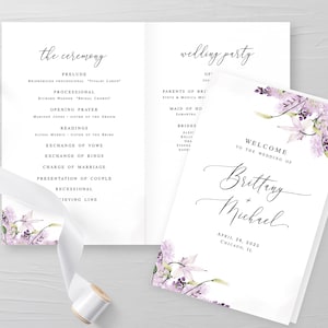 Lavender wedding folded program template Editable Folded booklet Floral wedding program Lavender program Printable Download Templett LaWed-A