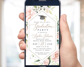 Graduation party invitation template Editable electronic invite Floral graduation e-invite Class of 2025 Grad announcement Download Templett