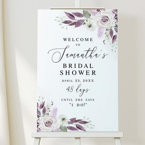 Purple bridal shower welcome sign Editable welcome sign Purple welcome poster printable Hens party poster Modern Download Templett PURFSW27