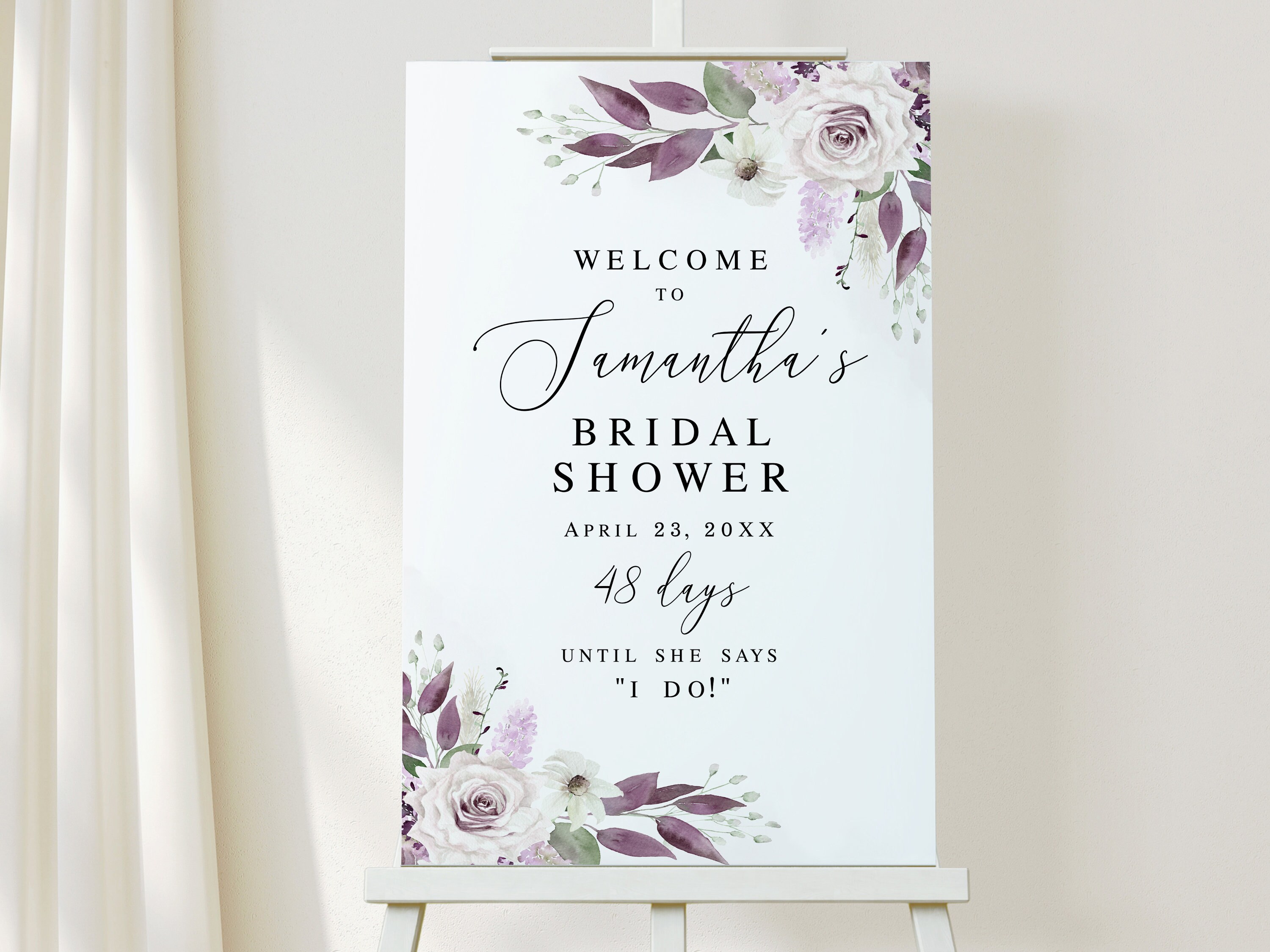 Andaur Wedding Purple Bridal Shower Welcome Sign Editable Welcome Sign