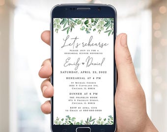 Eucalyptus greenery wedding rehearsal dinner e-invite template Editable electronic invite Digital download Templett WEUF-3