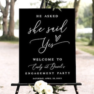 Engagement party welcome sign template Editable sign printable Black welcome poster Black welcome sign Modern Download Templett Blwht-30