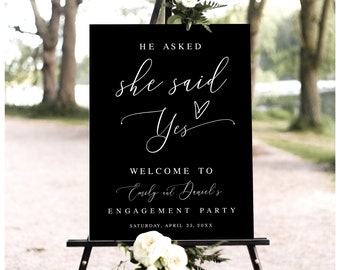 Engagement party welcome sign template Editable sign Black welcome poster printable Modern black welcome sign Download Templett Blwht-30