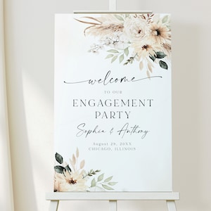 Boho Willkommensschild Vorlage Bearbeitbares Beige Willkommensschild Beige Engagement Poster Modernes Engagement Board Download Templett BEGPRS25