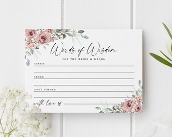Dusty roses advice card template Editable words of wisdom card Wedding advice for bride and groom Printable DIY Download Templett SDURS-10f