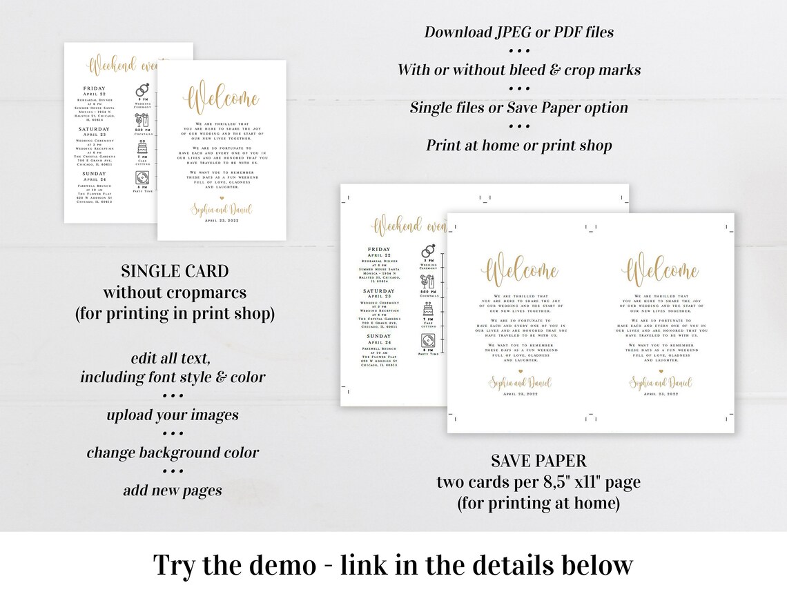 Wedding Itinerary Template Printable Fully Editable Welcome - Etsy