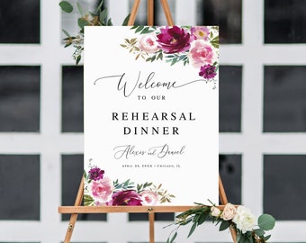 Rehearsal dinner welcome sign template Fuchsia welcome sign Editable welcome poster Customizable welcome sign Download Templett FTeW-A1