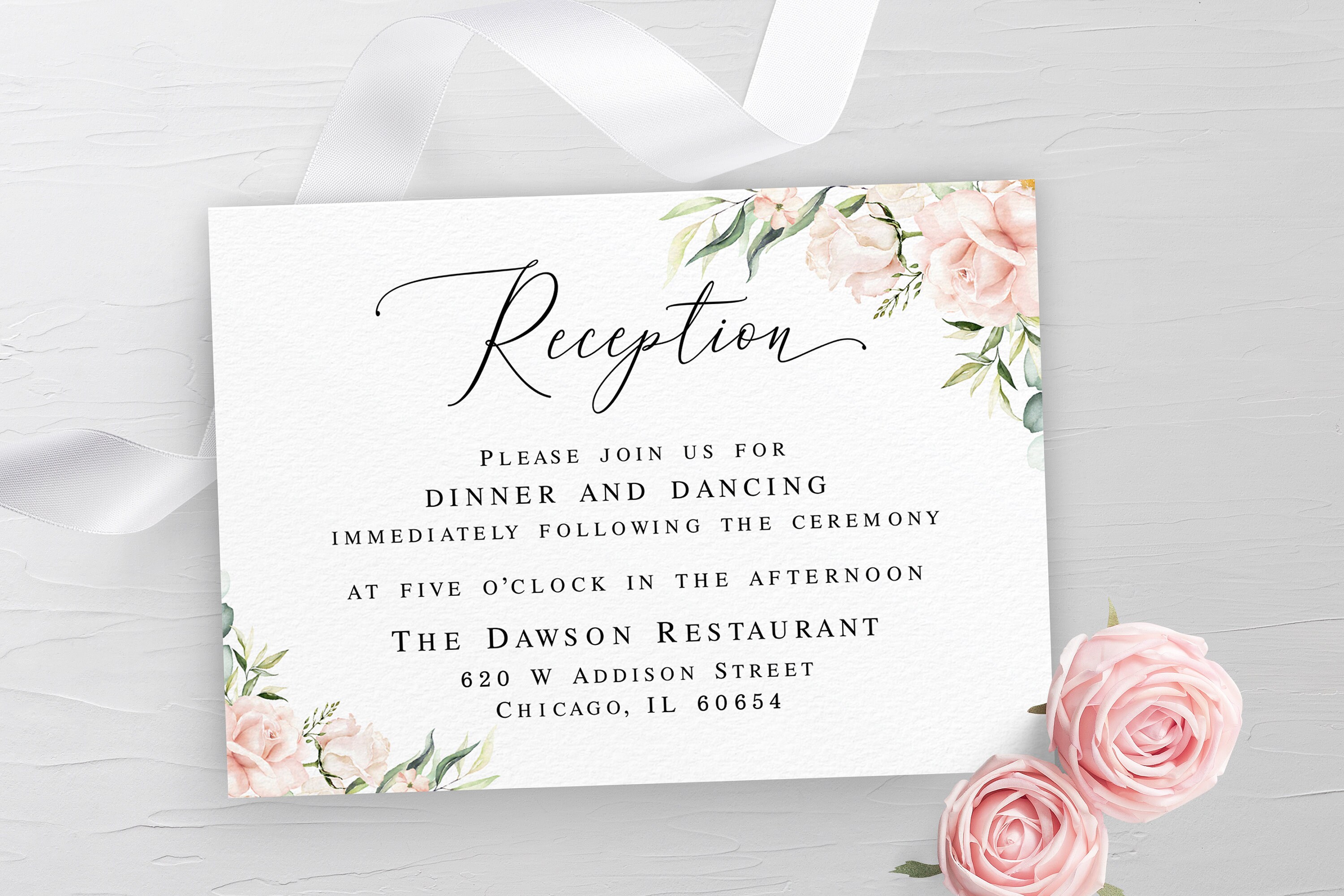 Reception card template Fully editable Insert card Wedding Etsy
