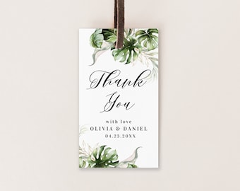 Tropical wedding favor tag template Greenery thank you tag printable Editable download Templett SWC-TR