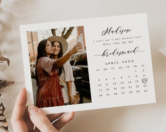 Photo calendar proposal card template Editable proposal card with photo Bridesmaid proposal card printable Download Templett LCF-WC21