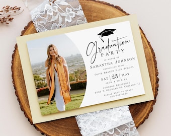 Modern graduation party invitation template Editable grad photo invite Digital download Templett MyGrdt31