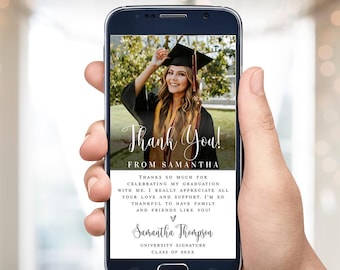 Graduation thank you card template Photo thank you Digital thank you note Electronic thank you Download Edit with Templett MyGrdt31