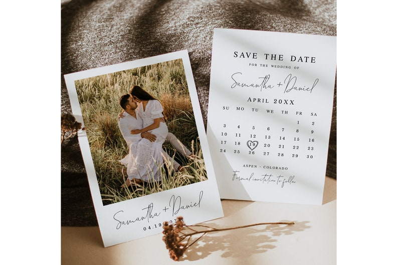 Photo calendar save the date template Editable calendar Modern photo save the date Printable Wedding announcement DIY Download FOCSO18 image 7