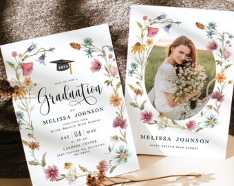 Floral graduation invitation template Customizable grad party invite with photo Download Templett BIFILDSWC