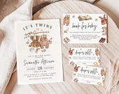 Twins baby shower invitation set Modern editable baby invite Downloadable template Templett MSBSTF7