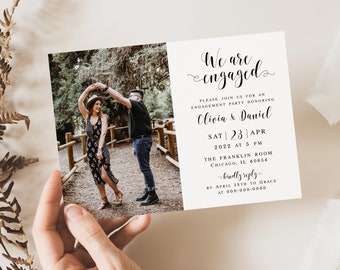 Engagement party invitation template Fully editable With photo Printable Digital Calligraphy DIY Personalized Download Templett #swc2