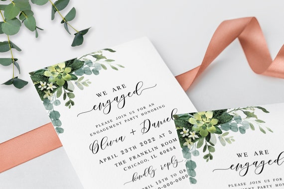 Greenery engagement party invitation Editable Printable Were engaged invite Digital Foliage Personalized Download #swc5