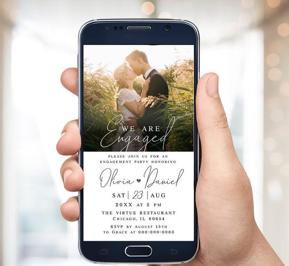 Engagement party e-invite template Editable electronic invite with photo Digital download Templett FOCSO18