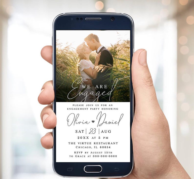 Engagement party e-invite template Editable electronic invite with photo Digital download Templett FOCSO18 image 1