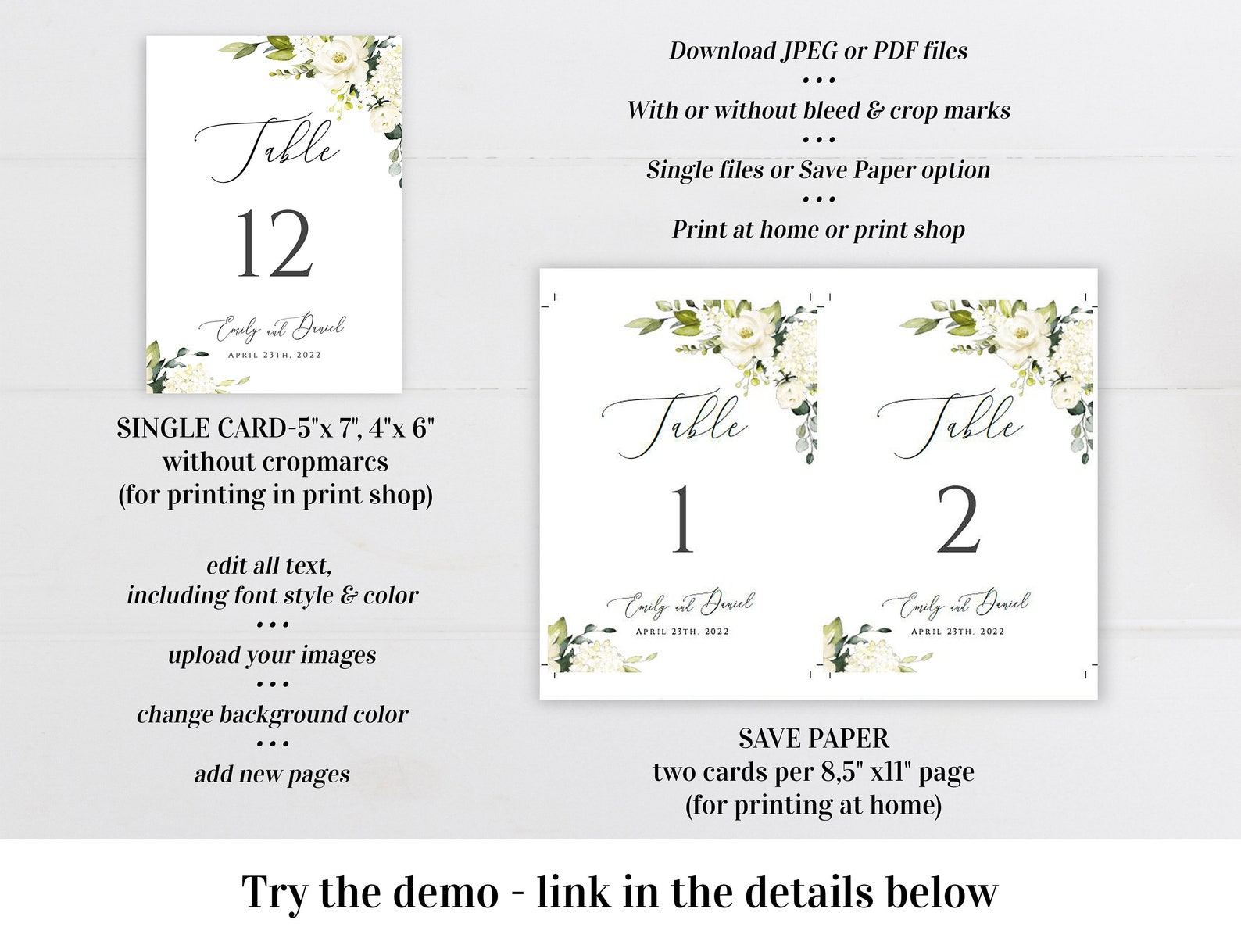 Table Numbers Template Fully Editable Printable Table Card Etsy