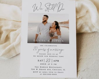 Modern wedding vow renewal invitation template Customizable invite with photo Digital download Templett FOCSO18