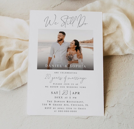 Modern wedding vow renewal invitation template Customizable invite with photo Digital download Templett FOCSO18