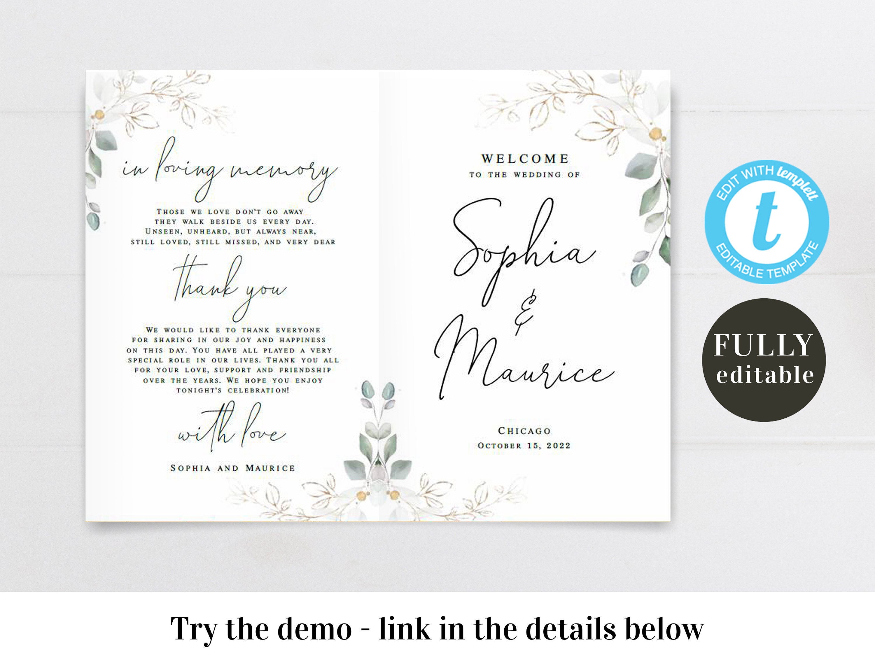 Wedding folded program template Fully editable Printable Etsy Wedding folded program template Fully editable Printable Etsy